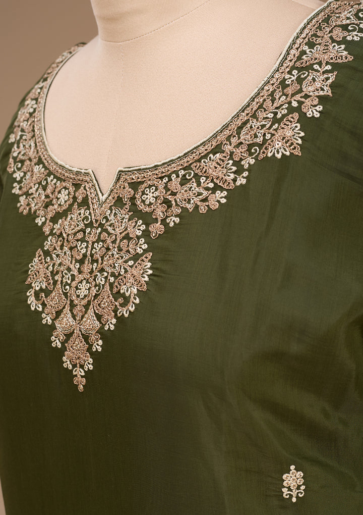 Mehandi Green Cording Chanderi Readymade Salwar Suit