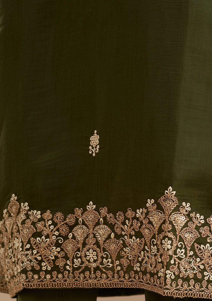 Mehandi Green Cording Chanderi Readymade Salwar Suit