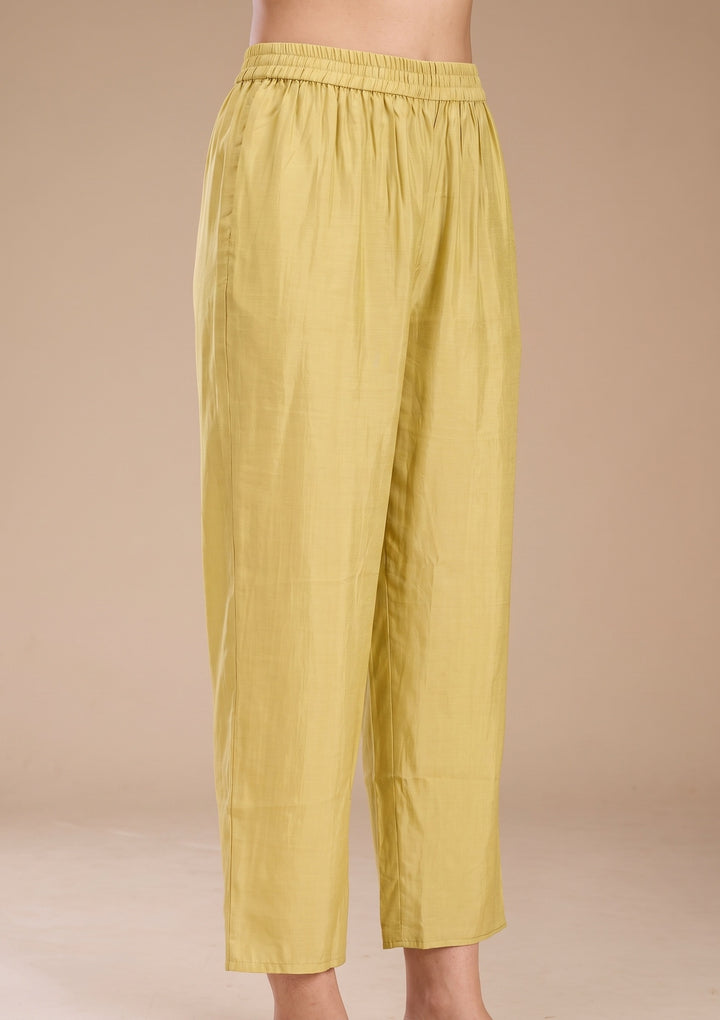 Lemon Yellow Threadwork Chanderi Readymade Salwar Suit