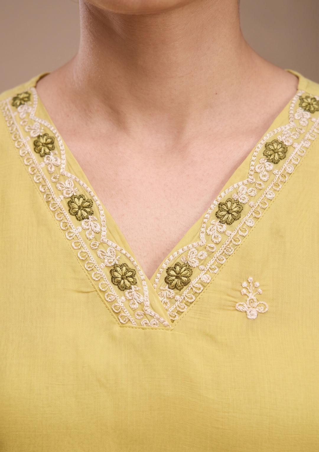 Lemon Yellow Threadwork Chanderi Readymade Salwar Suit