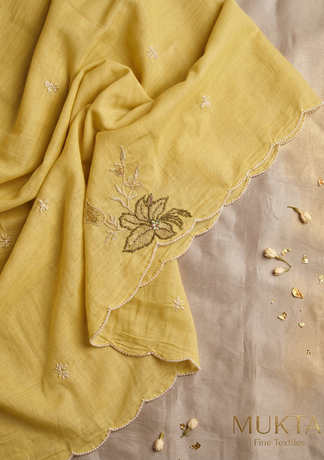 Lemon Yellow Threadwork Chanderi Readymade Salwar Suit