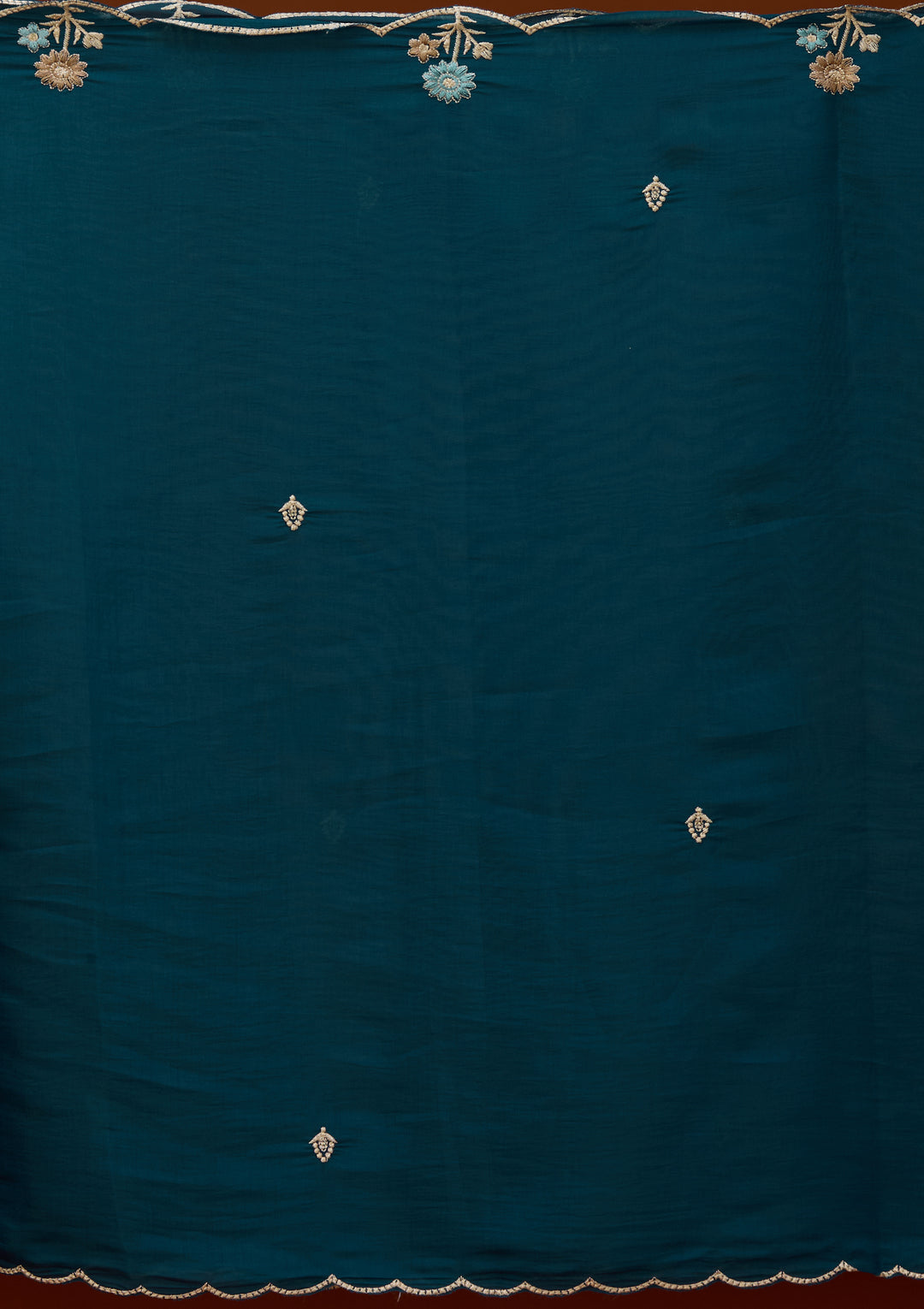 Peacock Blue Threadwork Chanderi Readymade Salwar Suit