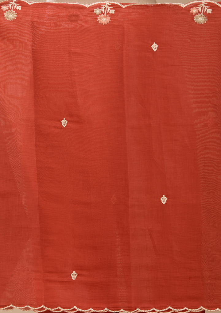 Rust Threadwork Chanderi Readymade Salwar Suit