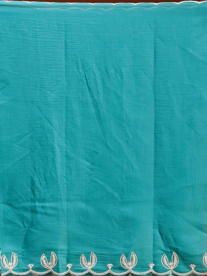 Sky Blue Chanderi Threadwork Straight Kurta With Pant Regular And Dupatta