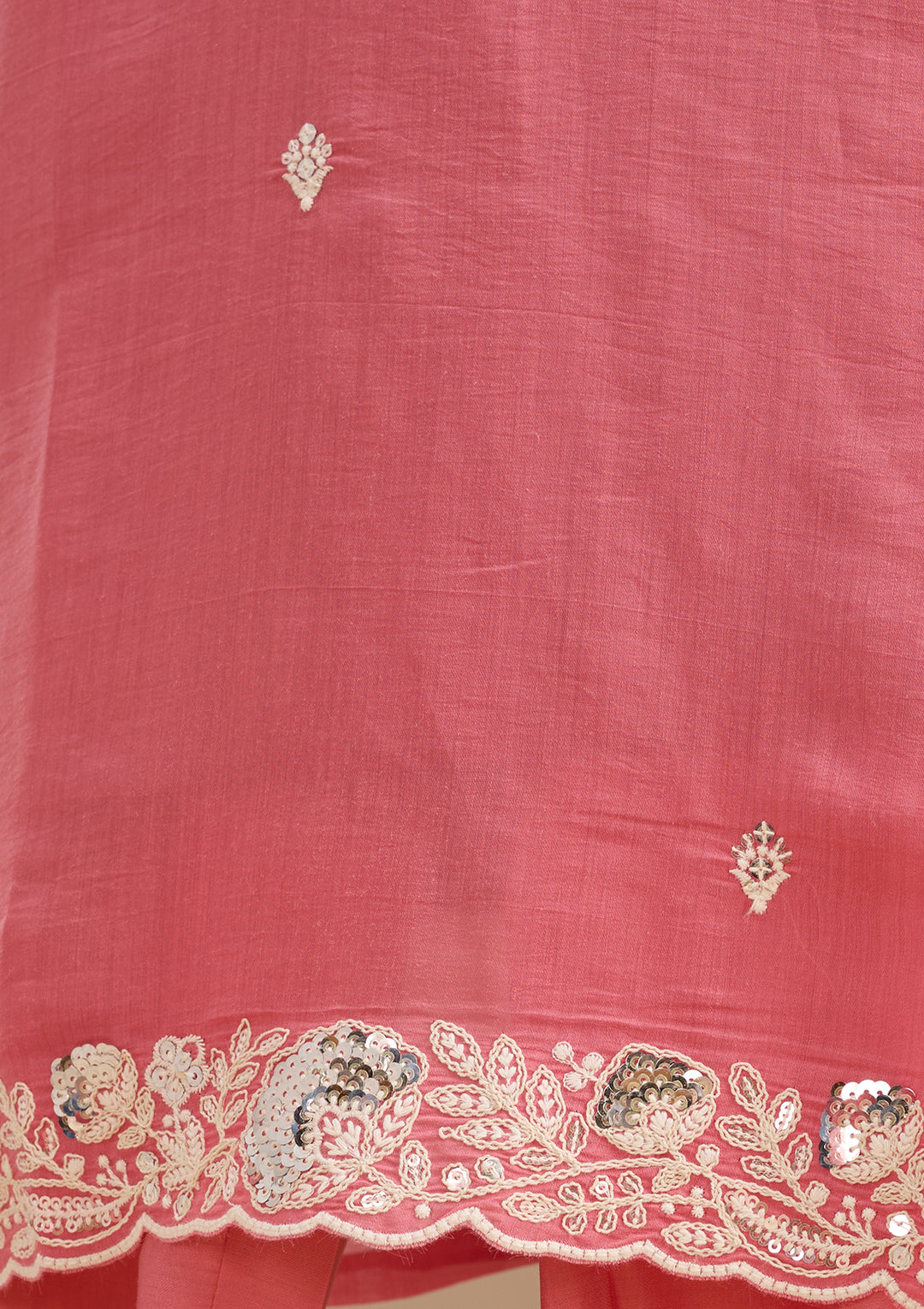 Gajari Pink Threadwork Chanderi Readymade Salwar Suit