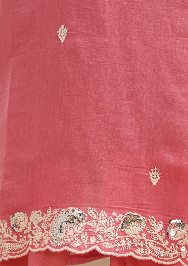 Gajari Pink Threadwork Chanderi Readymade Salwar Suit