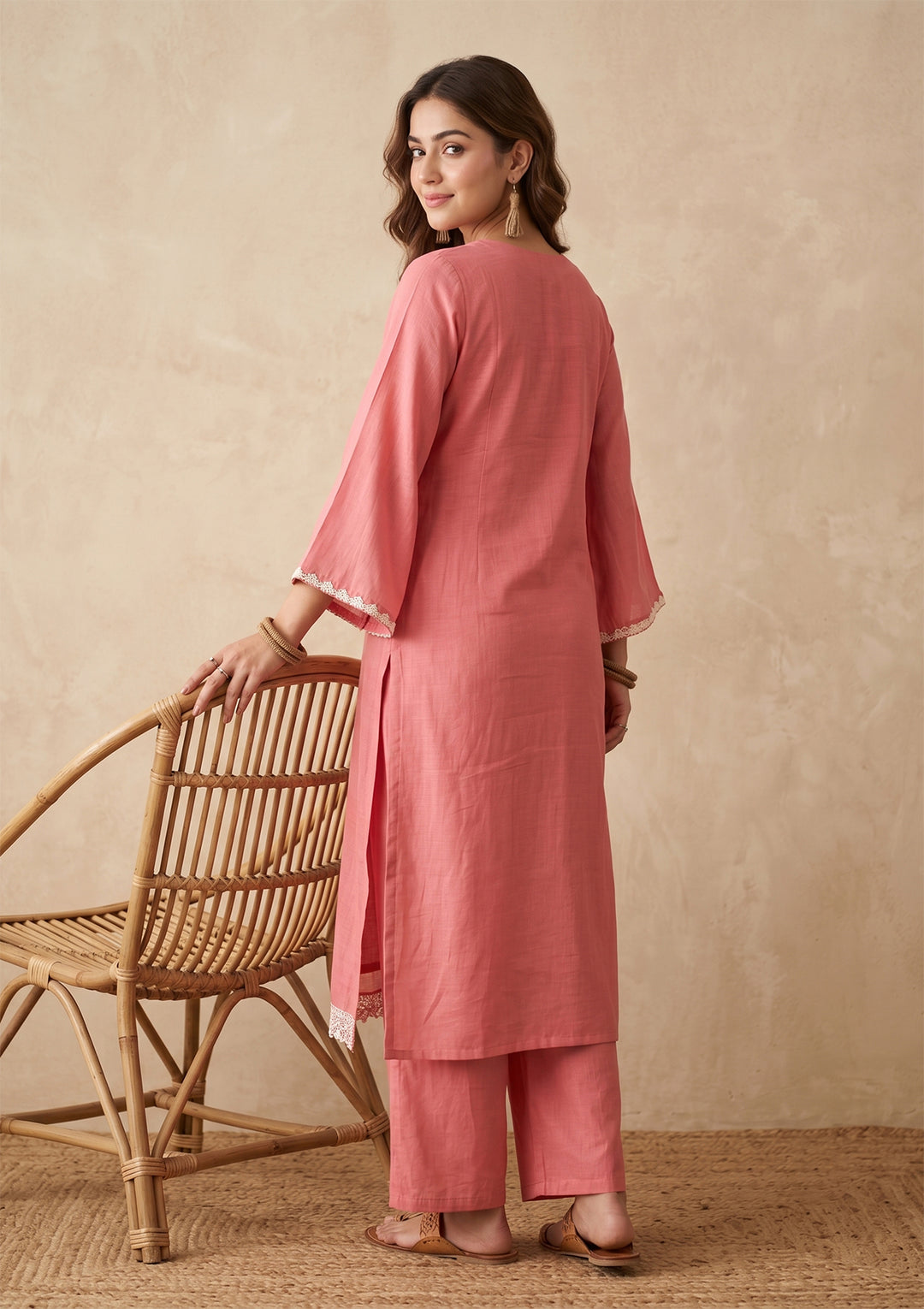 Gajari Pink Threadwork Chanderi Readymade Salwar Suit