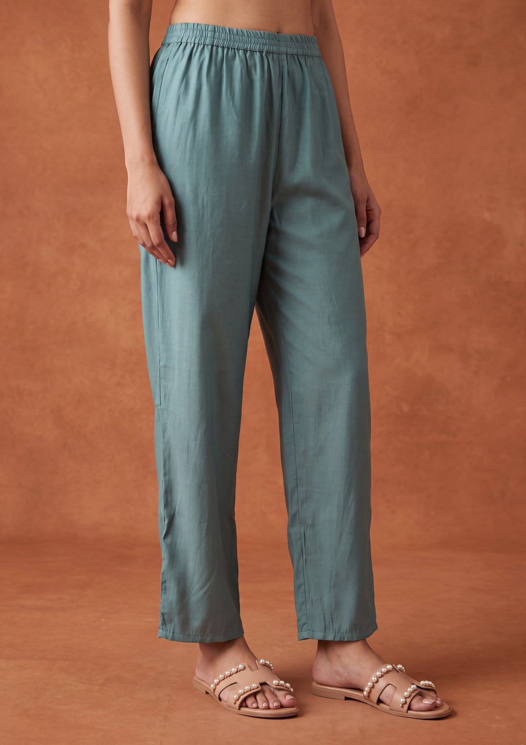 Sea Green Threadwork Chanderi Readymade Salwar Suit