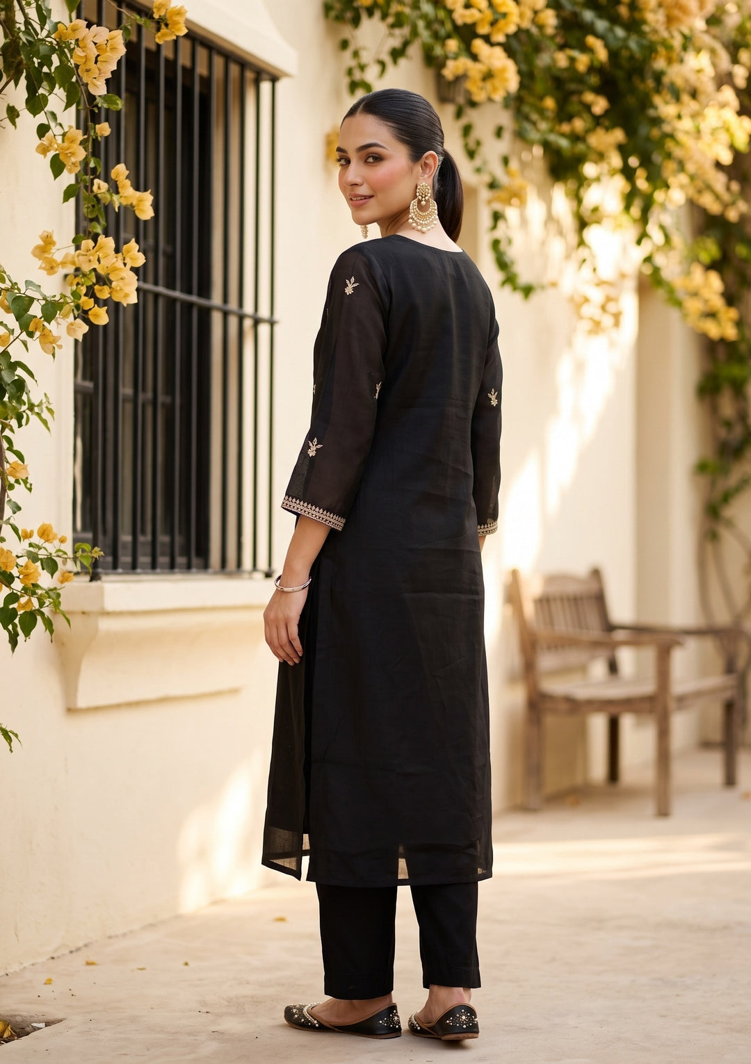 Black Zardozi (Gold) Chanderi Readymade Salwar Suit
