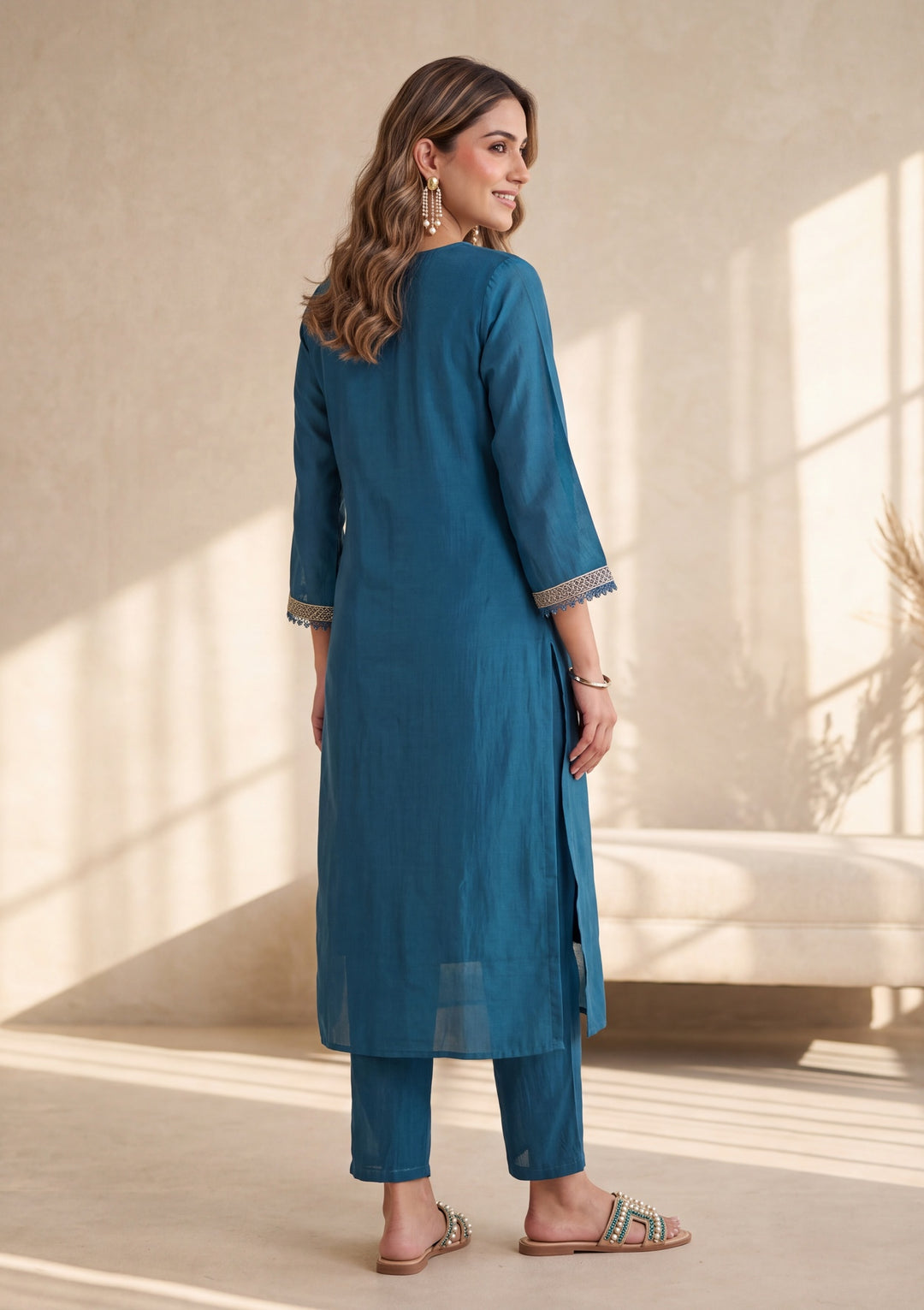 Peacock Blue Zariwork Chanderi Readymade Salwar Suit