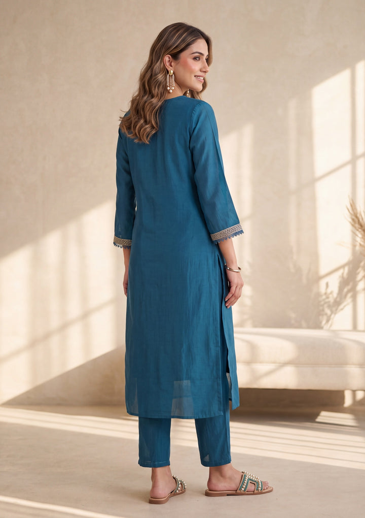 Peacock Blue Zariwork Chanderi Readymade Salwar Suit