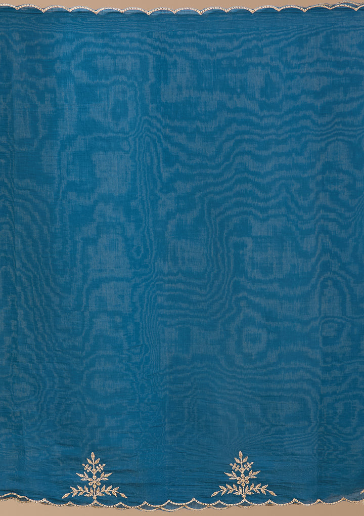 Peacock Blue Zariwork Chanderi Readymade Salwar Suit