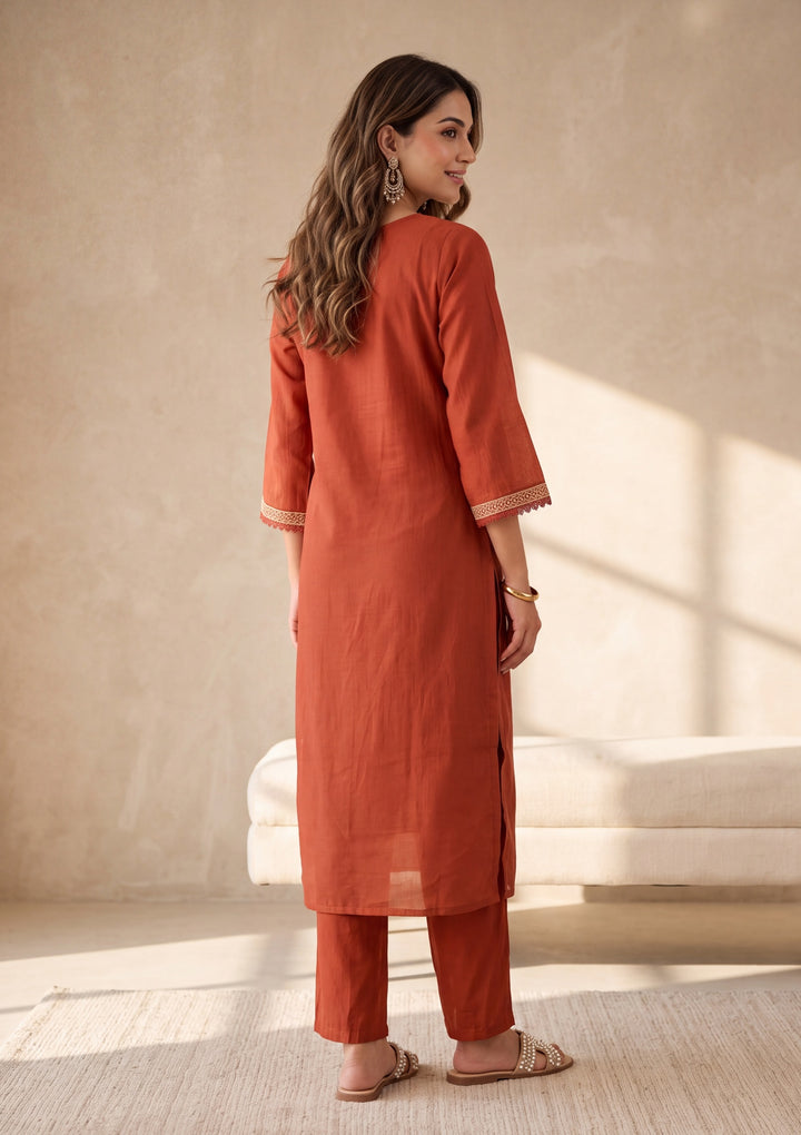 Rust Zariwork Chanderi Readymade Salwar Suit