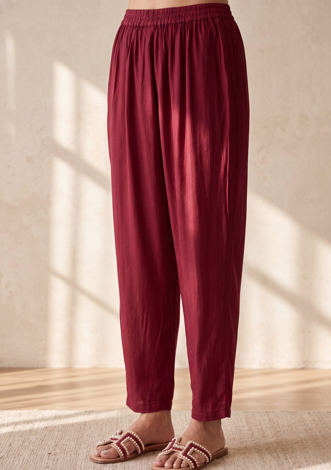 Maroon Threadwork Chanderi Readymade Salwar Suit