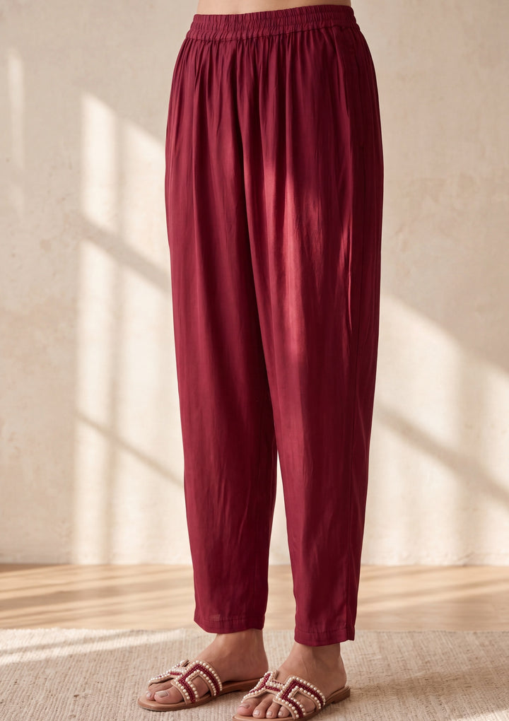 Maroon Threadwork Chanderi Readymade Salwar Suit