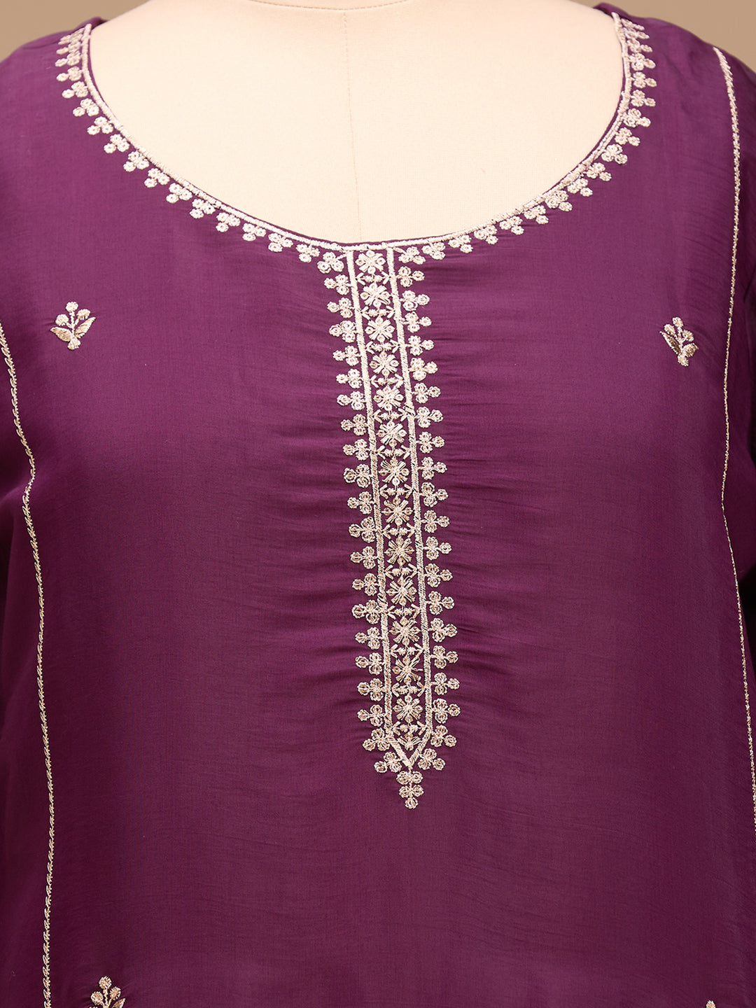 Purple Threadwork Chanderi Readymade Salwar Suit