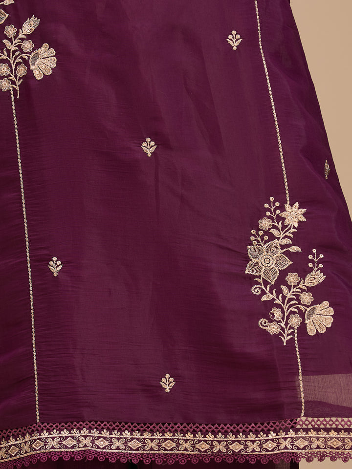 Purple Threadwork Chanderi Readymade Salwar Suit