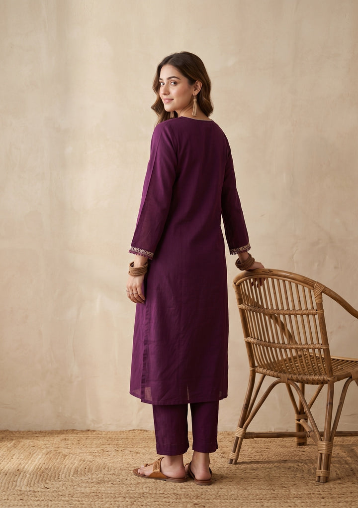 Purple Threadwork Chanderi Readymade Salwar Suit