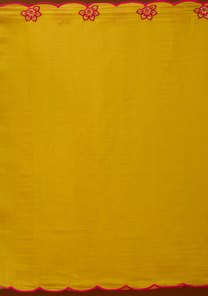 Mustard Yellow Threadwork Chanderi Readymade Salwar Suit