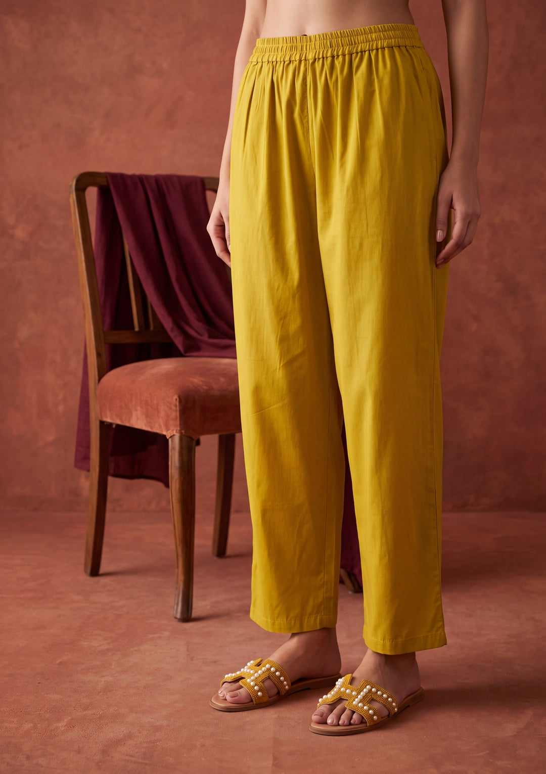 Mustard Yellow Threadwork Chanderi Readymade Salwar Suit