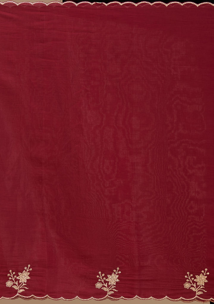 Maroon Threadwork Chanderi Readymade Salwar Suit