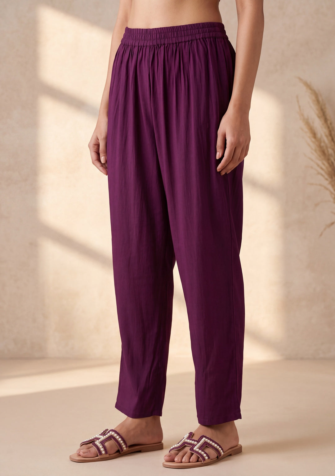 Wine Threadwork Chanderi Readymade Salwar Suit