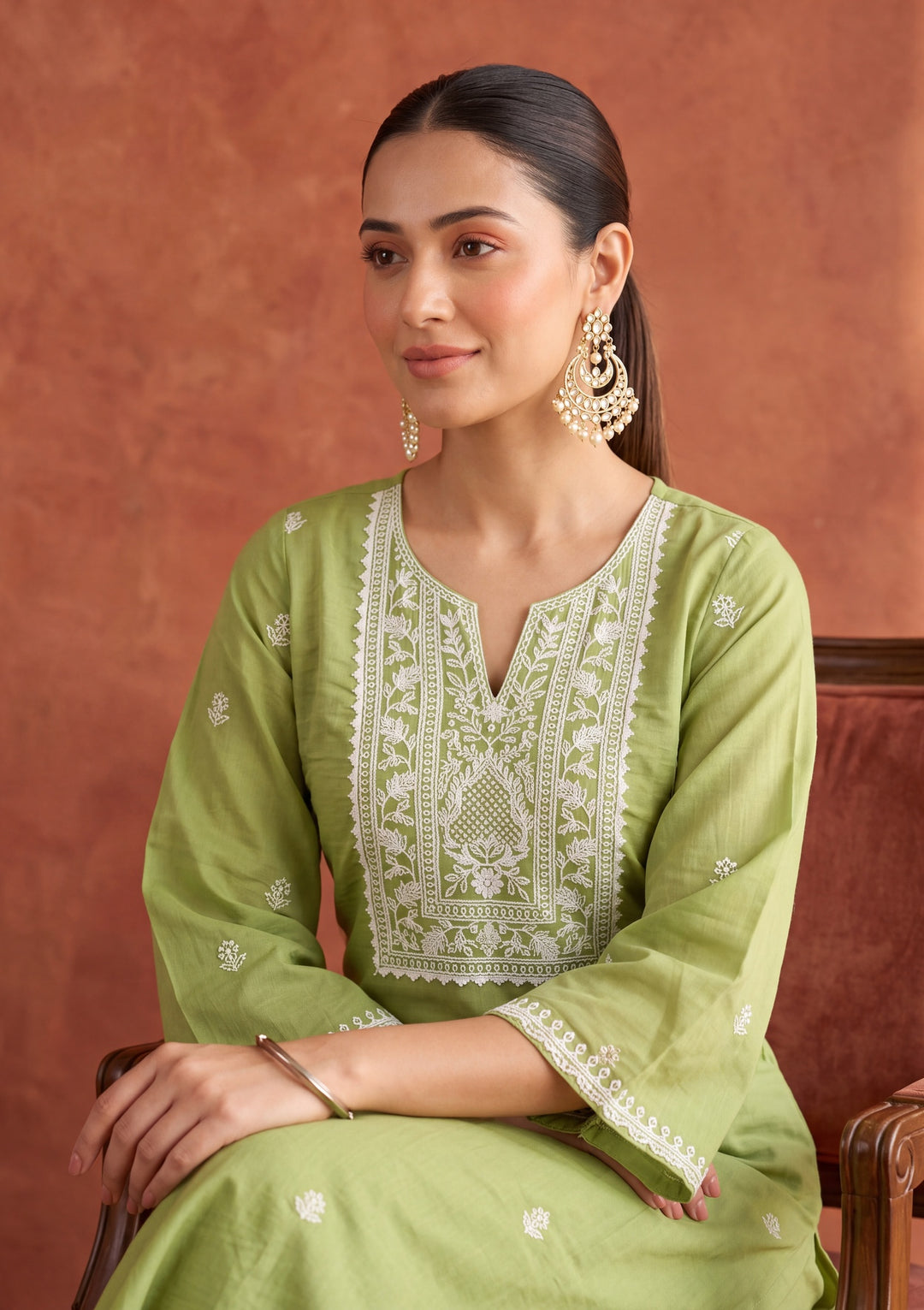 Leaf Green Cording Chanderi Readymade Salwar Suit