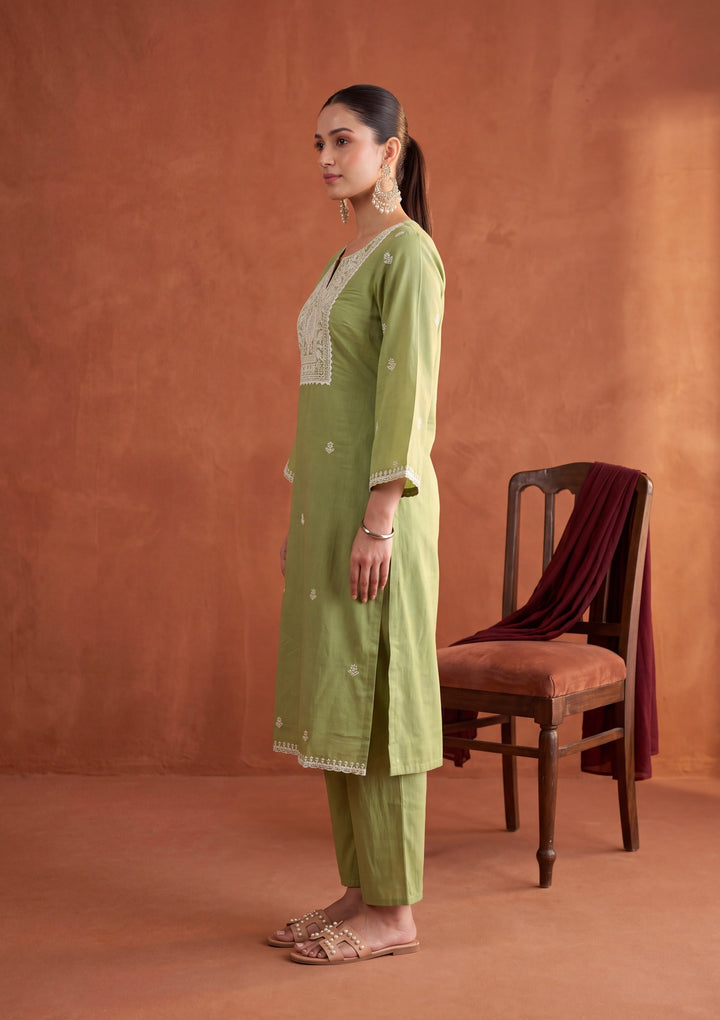 Leaf Green Cording Chanderi Readymade Salwar Suit