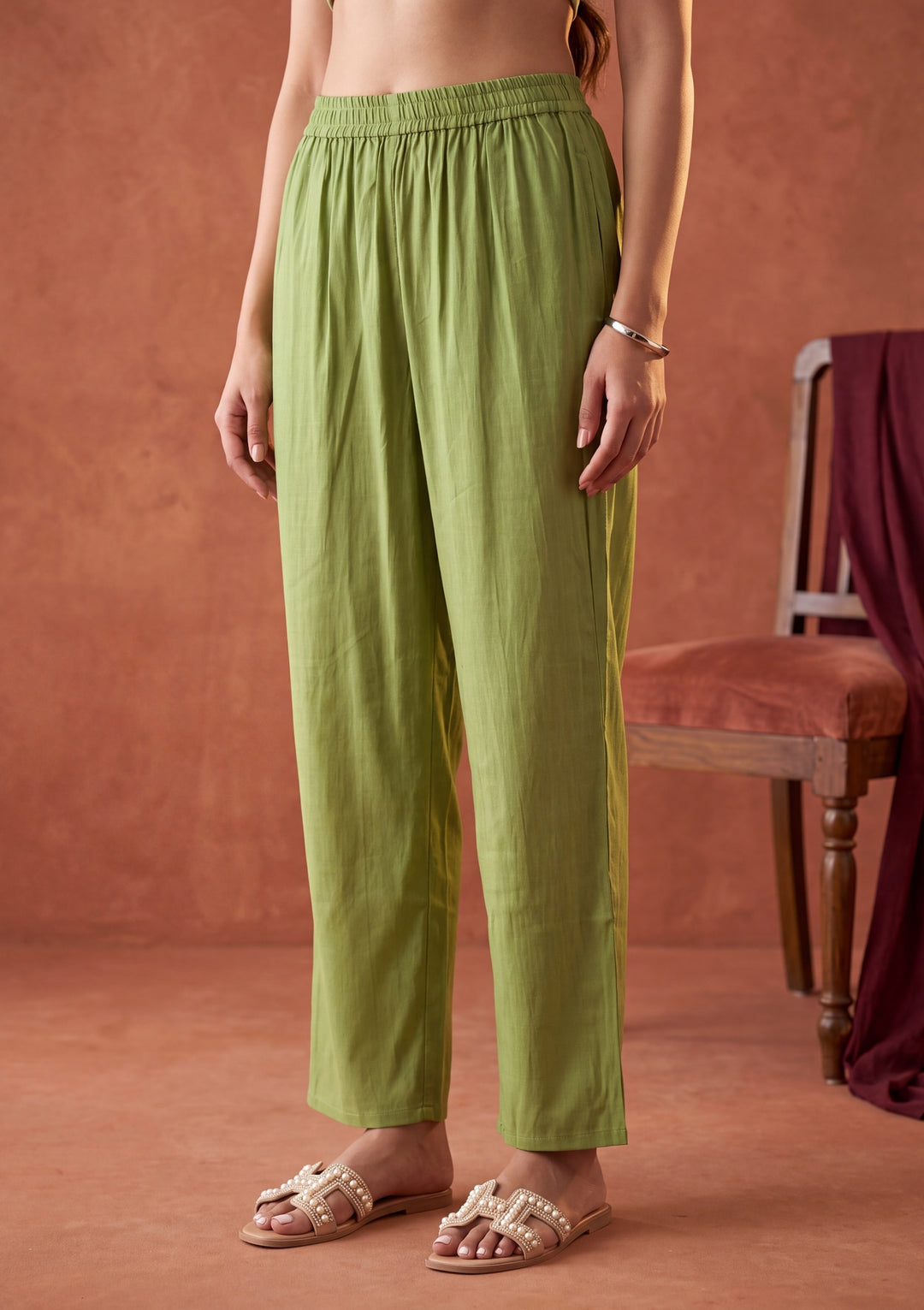 Leaf Green Cording Chanderi Readymade Salwar Suit