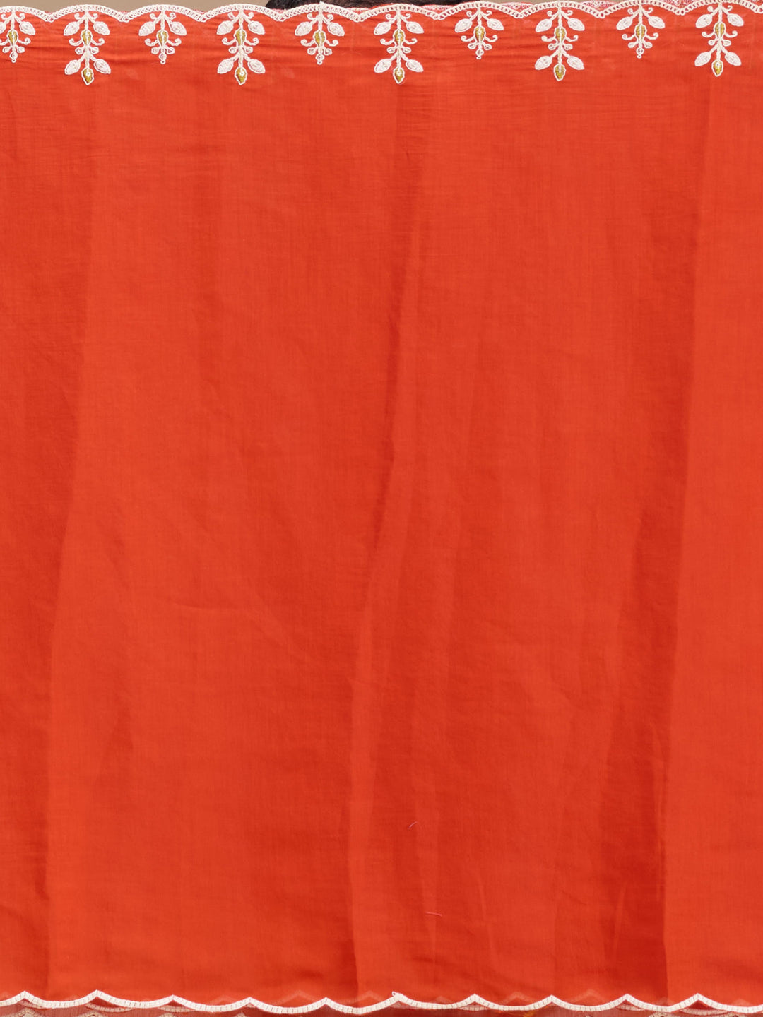 Orange Chanderi Threadwork Straight Kurta With Pant Regular And Dupatta