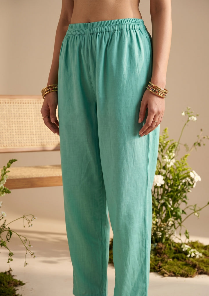 Sea Green Threadwork Chanderi Readymade Salwar Suit