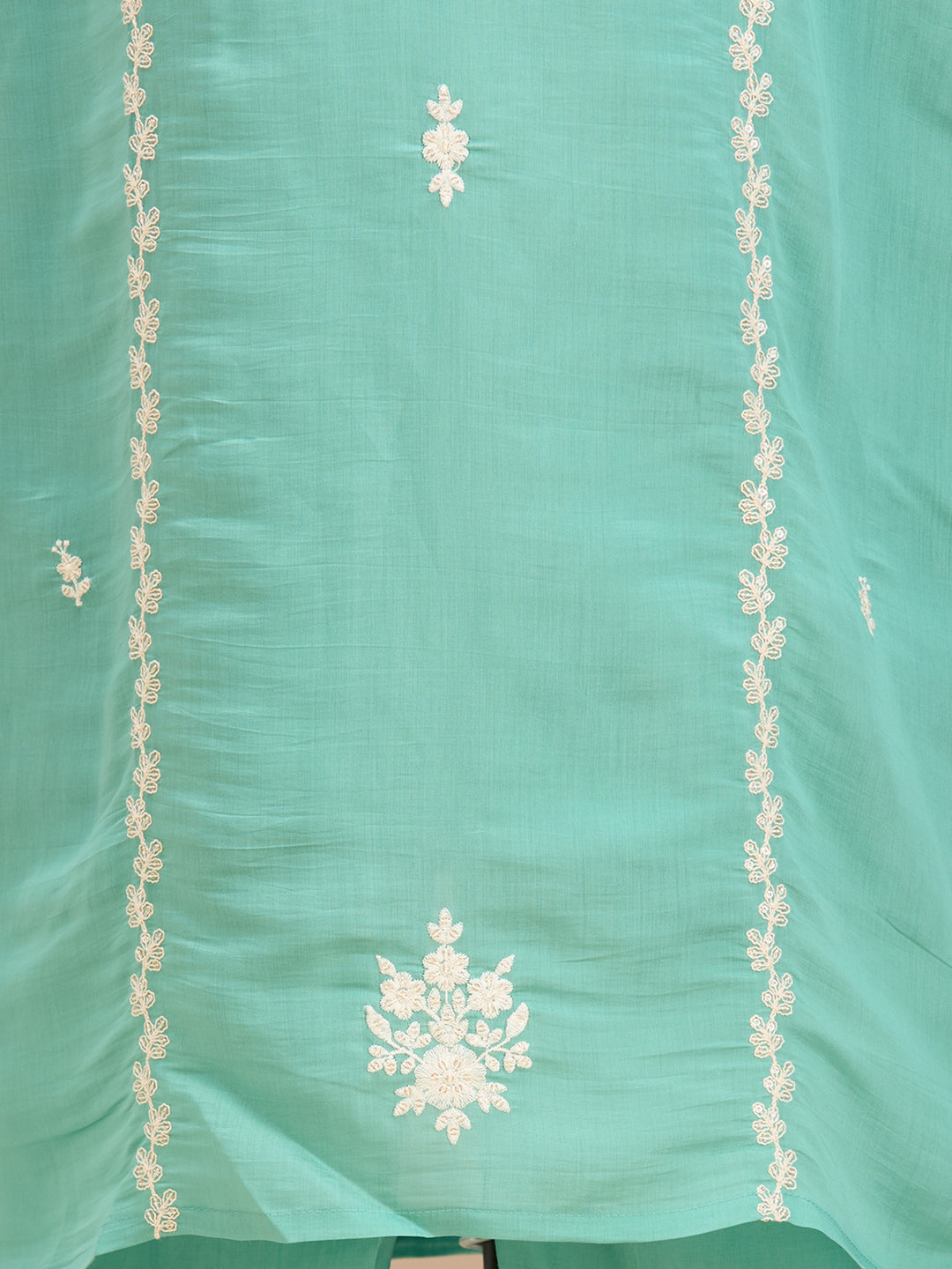 Sea Green Threadwork Chanderi Readymade Salwar Suit