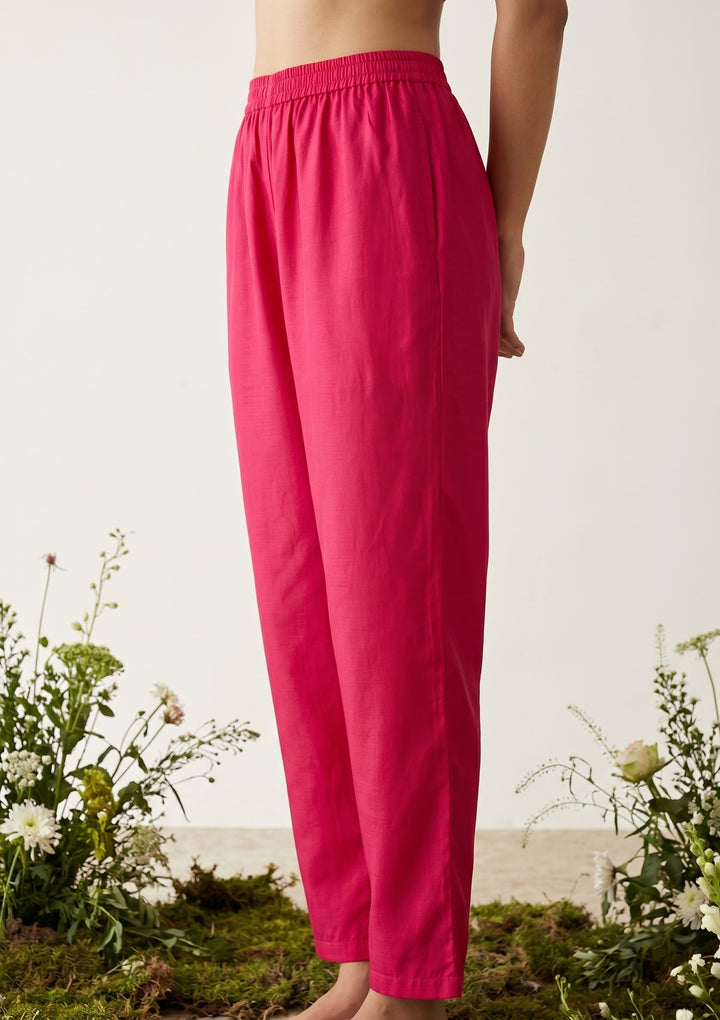 Rani Pink Soft Raw Silk Gold Zariwork Straight Kurta With Pant Regular And Dupatta