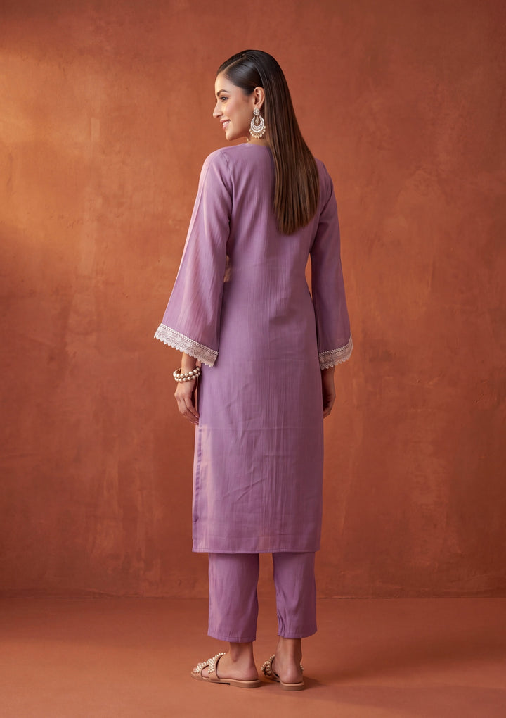 Mauve Threadwork Chanderi Readymade Salwar Suit