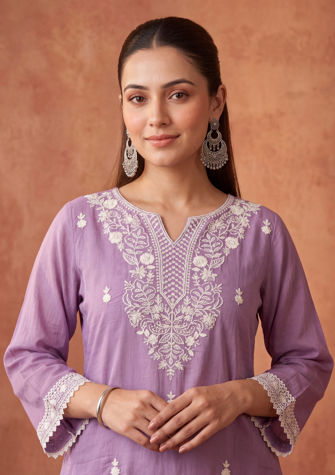 Mauve Threadwork Chanderi Readymade Salwar Suit