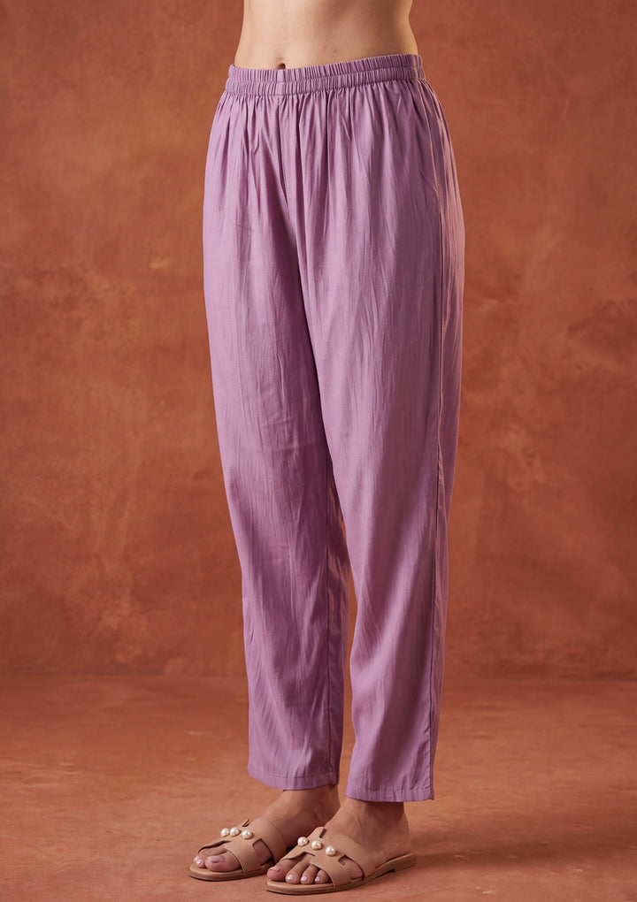Mauve Threadwork Chanderi Readymade Salwar Suit