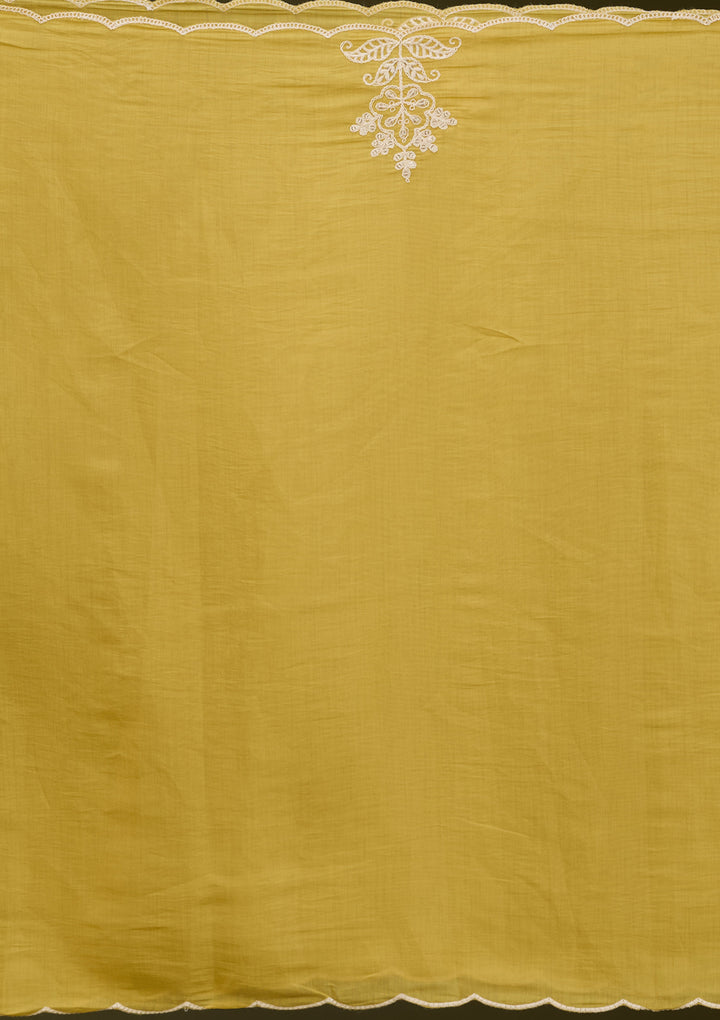 Yellow Chanderi Threadwork Straight Kurta With Pant Regular And Dupatta
