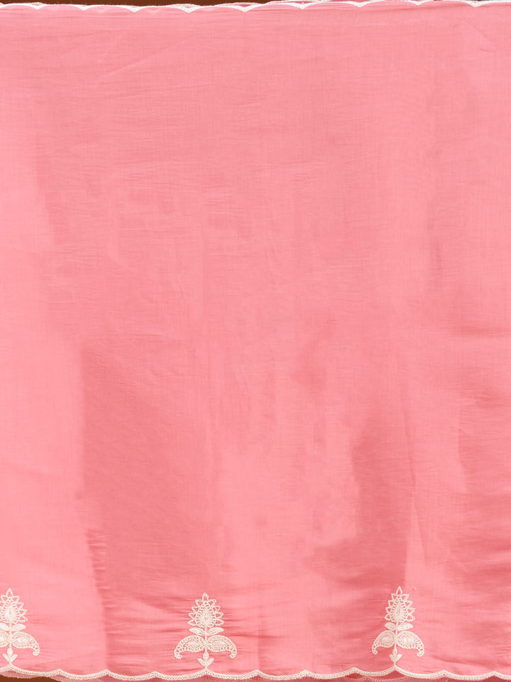Gajari Pink Chanderi Threadwork Straight Kurta With Pant Regular And Dupatta