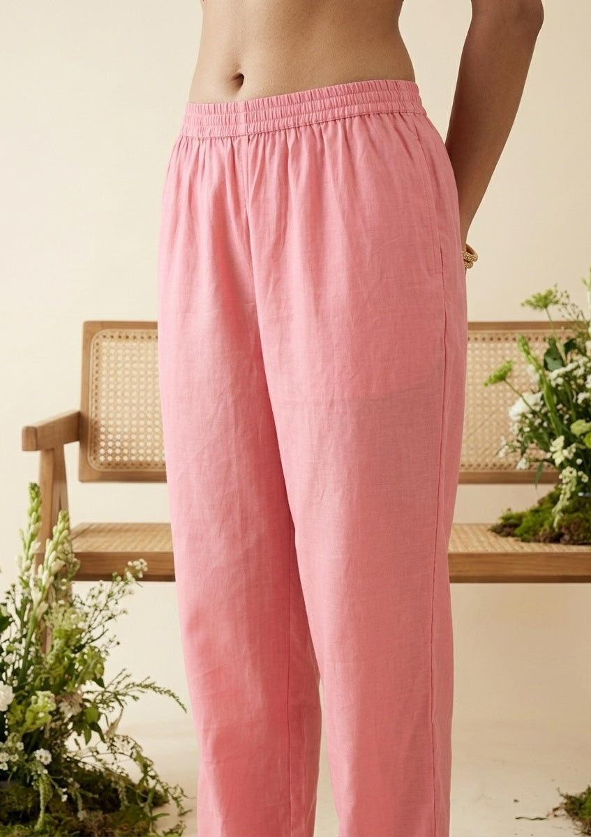 Gajari Pink Chanderi Threadwork Straight Kurta With Pant Regular And Dupatta