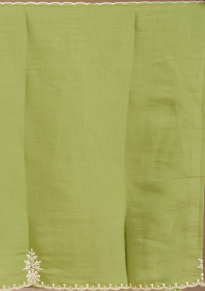 Pista Green Threadwork Chanderi Readymade Salwar Suit