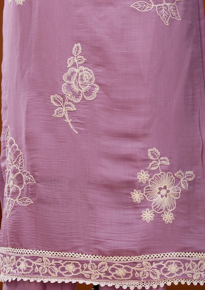 Mauve Threadwork Chanderi Readymade Salwar Suit