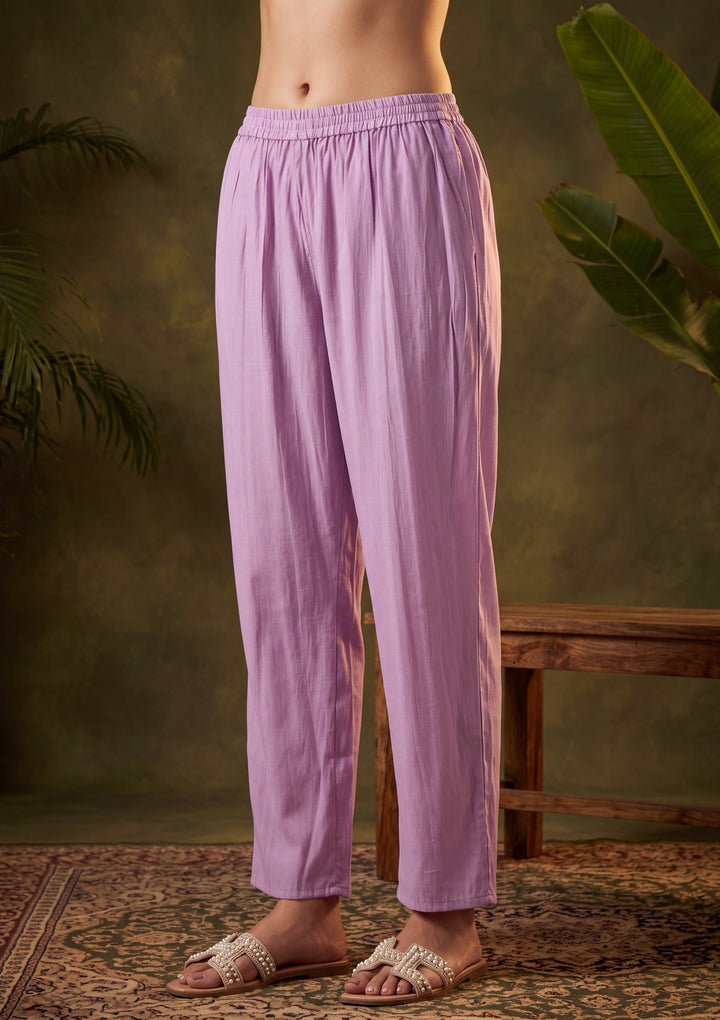 Mauve Threadwork Chanderi Readymade Salwar Suit