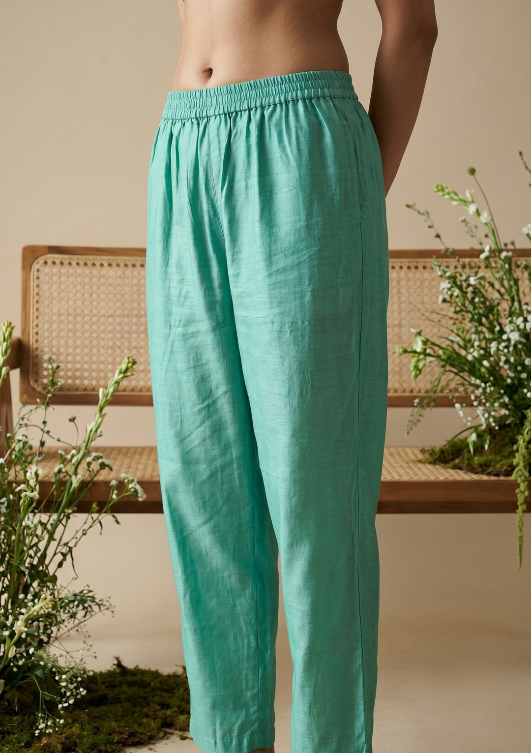 Sea Green Threadwork Chanderi Readymade Salwar Suit