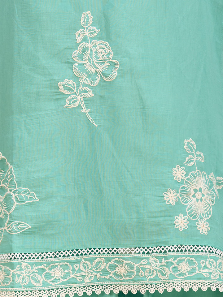 Sea Green Threadwork Chanderi Readymade Salwar Suit