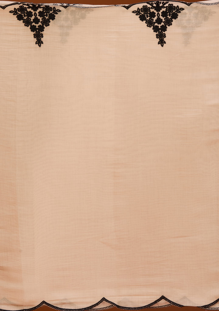 Beige Threadwork Chanderi Readymade Salwar Suit