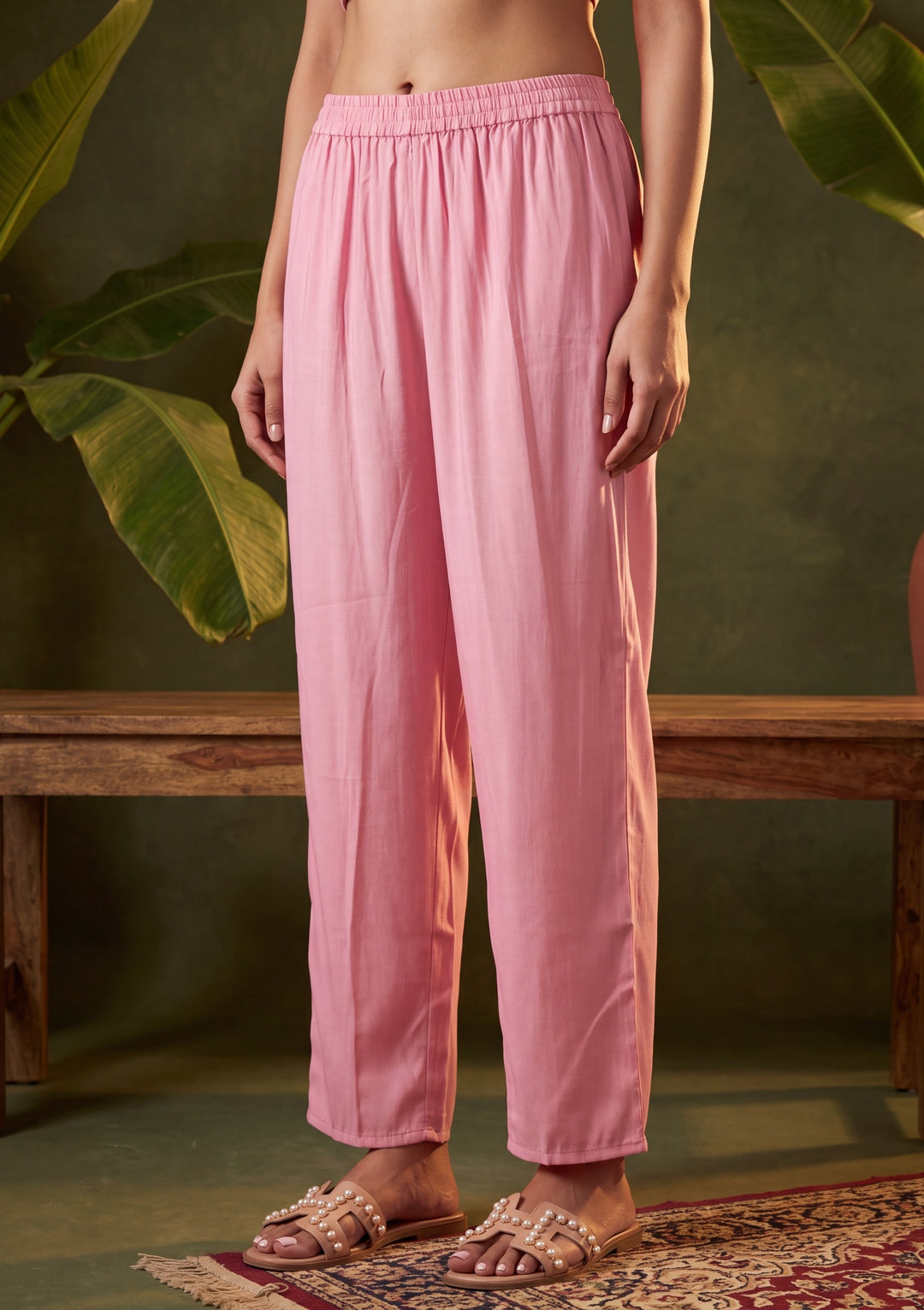 Onion Pink Threadwork Chanderi Readymade Salwar Suit
