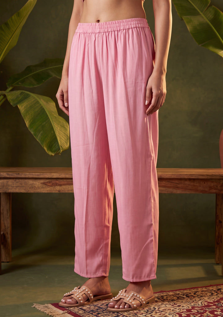 Onion Pink Threadwork Chanderi Readymade Salwar Suit