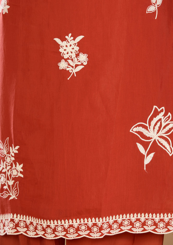 Rust Threadwork Chanderi Readymade Salwar Suit