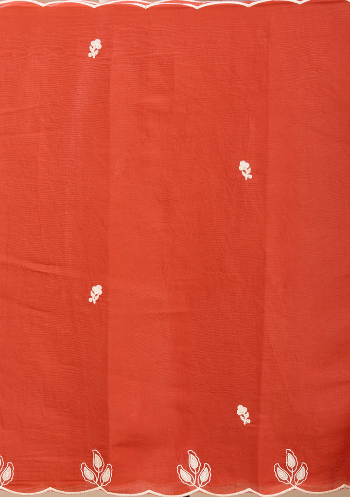 Rust Threadwork Chanderi Readymade Salwar Suit