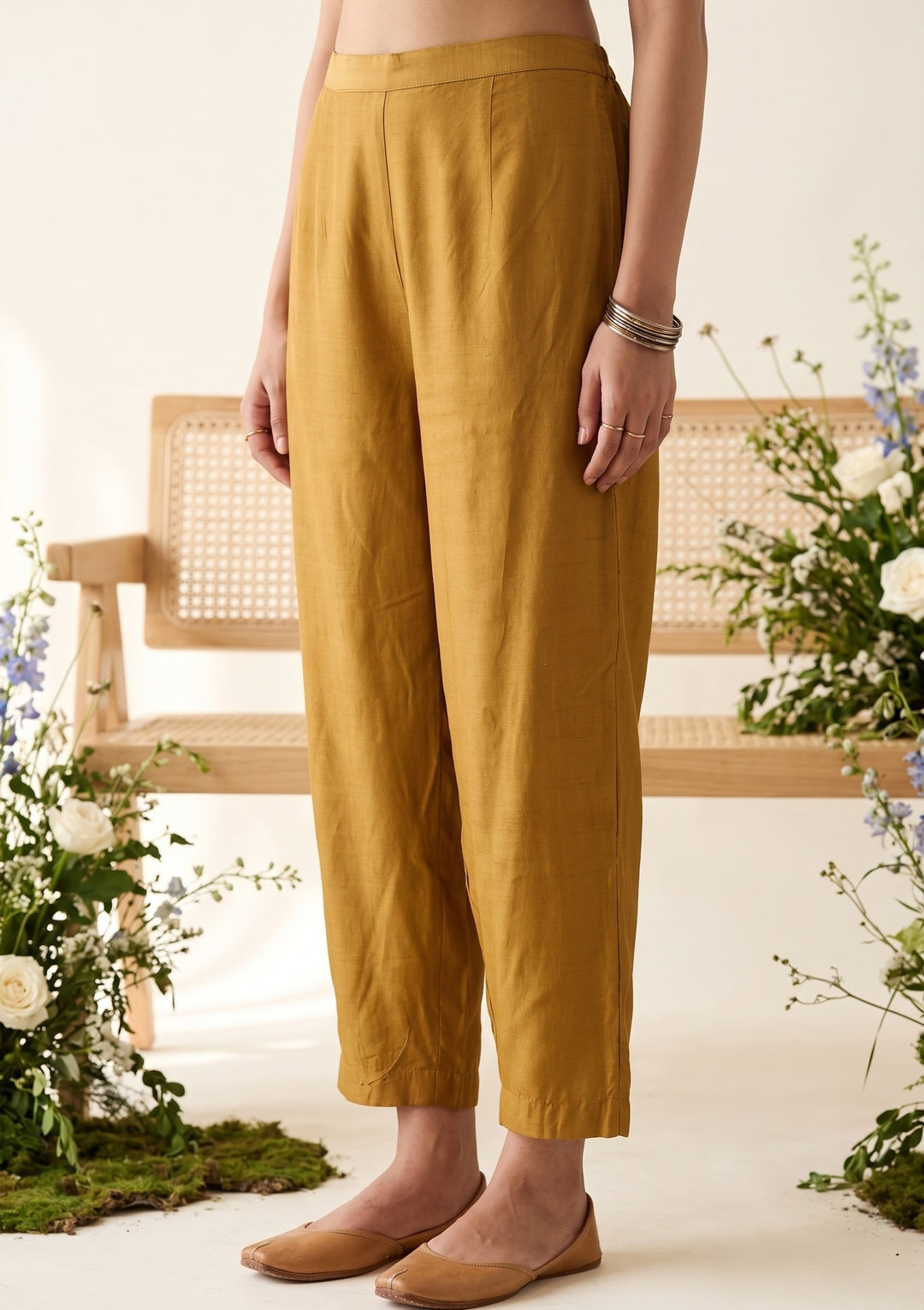 Mustard Raw Silk Floral Stonework Straight Kurta With Pant Regular And Dupatta
